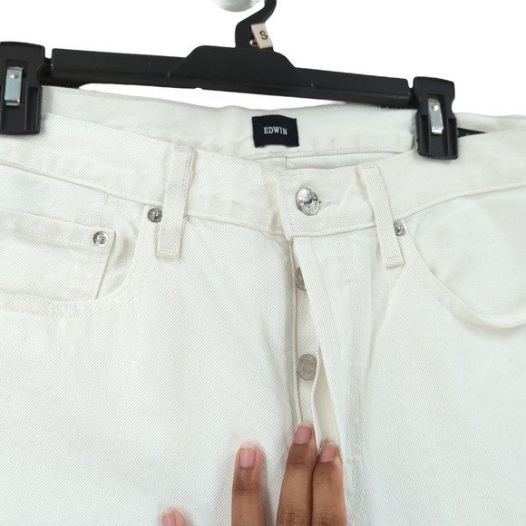 Edwin Women 28 Kali Ankle Jeans Eggshell White Vintage Straight Button Fly NEW - Picture 4 of 12